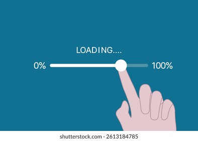Finger tap with a futuristic loading progress bar interface depicting data processing or software installation. Digital loading bar progress vector art - Powered by Shutterstock - Get 15% off with code: PIKWIZARD15