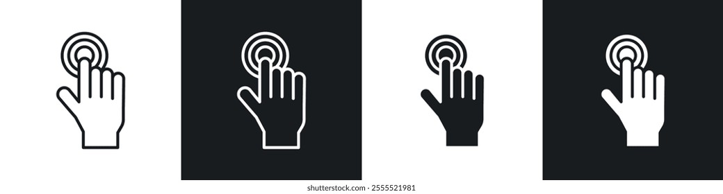 finger tap icon vector collection in black and white.