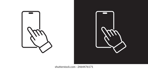 Finger tap smartphone gesture icon. Modern outline style icons. Hand touch gesture vector illustration on black and white background.