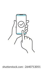 Finger Tapping Check Mark on Smartphone Screen – Confirmation or Approval Vector Illustration
