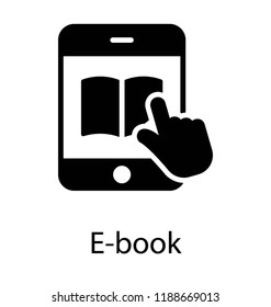 Finger tapping on mobile screen with opened book, study app icon vector 