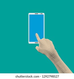 Finger tapping on the phone screen. Vector illustration.