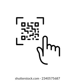 Finger tapping on QR code. Accessing website or goods through a link or payment with electronic wallet. Pixel perfect