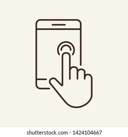 Finger tapping on screen line icon. Web app, smartphone, hand gesture. Touchscreen concept. Vector illustration can be used for topics like interface, mobile phone, technologies