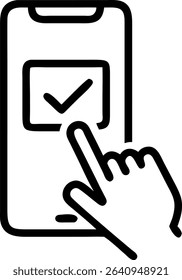 Finger Tapping Smartphone Screen with Checkmark Icon Vector Illustration Depicting Confirmation and Acceptance
