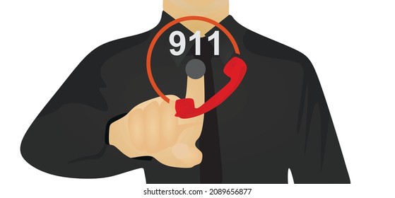 Finger touch 911 button to call. vector