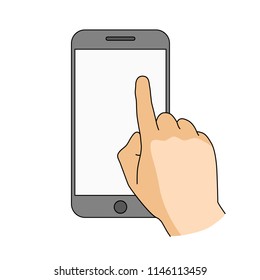 Finger touch blank smartphone screen. Modern concept for web banners, websites, infographics. Mobile app mockup. Creative flat design. Vector illustration