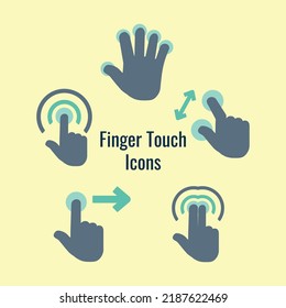Fingerberührungssymbole - Vektorsymbole mit Touch, Scroll, Schwimmen, Zoomen und Einzoomen, Fingerabdruck