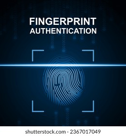 Finger touch id with binary code on blue background. Fingerprint scanner concept. EPS10 vector