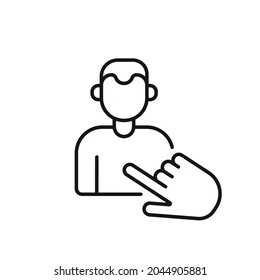 Finger berühren Linearsymbol. Mitarbeiter suchen dünne Linie anpassbare Illustration. Contour-Symbol. Vektor-einzelne Rahmenzeichnung. Bearbeitbarer Hub