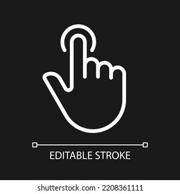 Finger Touch Pixel Perfect White Linear Icon For Dark Theme. Touchscreen Control. Smartphone Display. Thin Line Illustration. Isolated Symbol For Night Mode. Editable Stroke. Arial Font Used