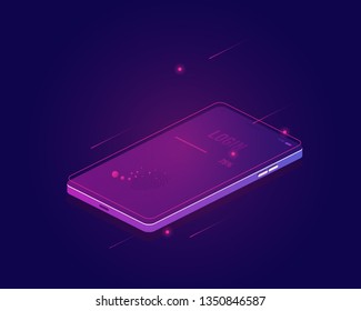  Finger Touchscanner-App. Schutzsystem. S Isometrische Landen-Page-Vorlage. Dienstleistungskonzept. Concept Business Technology Vektorillustration Illustration. Isometrisch im 3D-Stil. Logo-Illustration. Touchscreen.