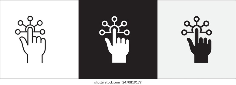 Conjunto de iconos de gestos de pantalla táctil. Iconos de la pantalla táctil de navegación y control. Icono de stock de Vector aislado en blanco. Diseño gráfico para Plantilla de Botón e ilustración.