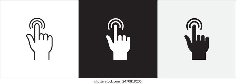 Finger touch screen gesture icon set. Double click or tap touch screen icons. Touch sensor sign. Vector stock icon isolated on white. Graphic design for button template and illustration.