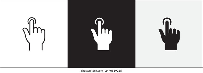 Finger touch screen gesture icon set. Single click or tap touch screen icons. Touch sensor sign. Vector stock icon isolated on white. Graphic design for button template and illustration.