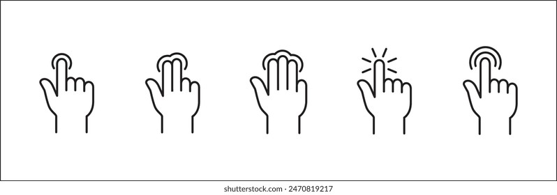 Finger touch screen gesture icon set. Three finger touch gesture icon. Multiple touch point symbol. Vector stock icon isolated on white. Graphic design for button template and illustration.