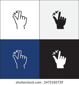 Finger touch screen gesture icon set. Pinch in on touchscreen gesture icon. Zoom out touch icons. Vector stock icon isolated on white. Graphic design for button template and illustration.