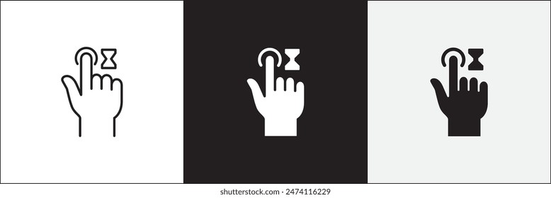 Conjunto de iconos de gestos de pantalla táctil. Hacer clic y mantenga pulsado el icono de gesto de la pantalla táctil. Opción icono táctil. Icono de stock de Vector aislado en blanco. Diseño gráfico para Plantilla de Botón e ilustración.