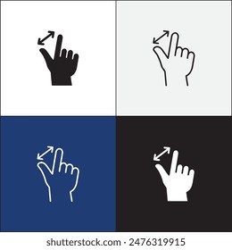 Finger touch screen gesture icon set. Zoom in touch gesture icon. Pinch out finger touchscreen icon. Vector stock icon isolated on white. Graphic design for button template and illustration.