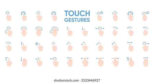 Finger touch screen gesture icon set. Touch and swipe gesture vector icons. Touch screen operation and navigation symbol.Simple vector illustration.