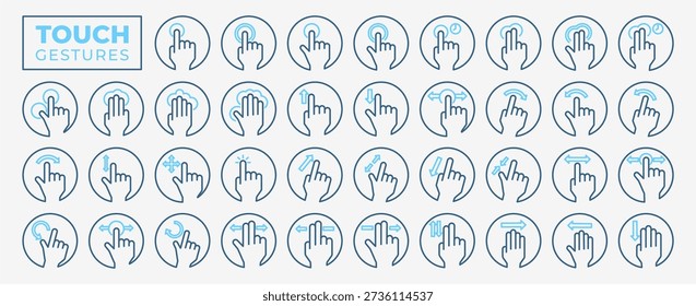 Finger touch screen gesture icon set. Touch and swipe gesture vector icons. Touch screen operation and navigation symbol.Simple vector illustration.