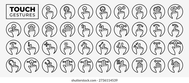 Finger touch screen gesture icon set. Touch and swipe gesture vector icons. Touch screen operation and navigation symbol.Simple vector illustration.