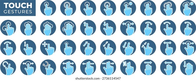 Finger touch screen gesture icon set. Touch and swipe gesture vector icons. Touch screen operation and navigation symbol.Simple vector illustration.