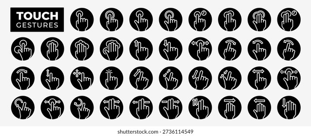 Finger touch screen gesture icon set. Touch and swipe gesture vector icons. Touch screen operation and navigation symbol.Simple vector illustration.