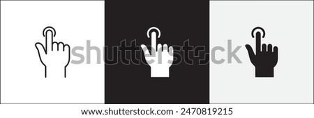 Finger touch screen gesture icon set. Single click or tap touch screen icons. Touch sensor sign. Vector stock icon isolated on white. Graphic design for button template and illustration.