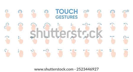 Finger touch screen gesture icon set. Touch and swipe gesture vector icons. Touch screen operation and navigation symbol.Simple vector illustration.