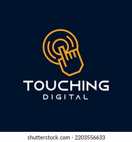 Finger touch screen technology logotype concept vector modern liner style logo design. Palm Touchscreen mobile phone digital technology.