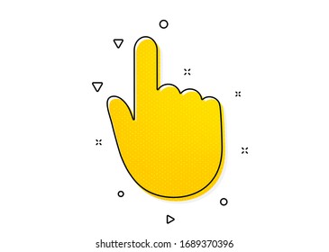 Signo de toque de dedo. Icono de Hand Click. Símbolo del puntero del cursor. Patrón de círculos amarillos. Icono de clic clásico a mano. Elementos geométricos. Vector