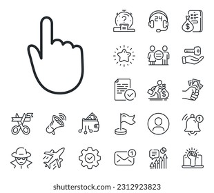 Finger touch sign. Salaryman, gender equality and alert bell outline icons. Hand Click line icon. Cursor pointer symbol. Hand click line sign. Spy or profile placeholder icon. Vector