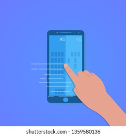 Finger touch of smartphone screen with blue background, vector, illustration, eps file