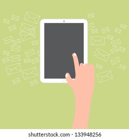 Finger touch tablet with email icon background
