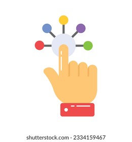 Finger touching digital connection nods, concept of interactivity icon in flat style