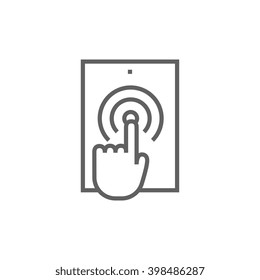 Finger touching digital tablet line icon.