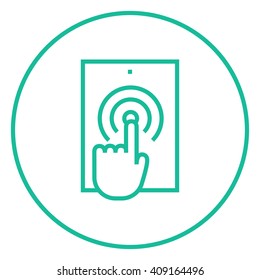 Finger touching digital tablet line icon.
