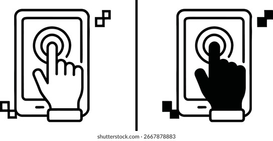  Dedo tocando el icono de la pantalla de la tableta digital