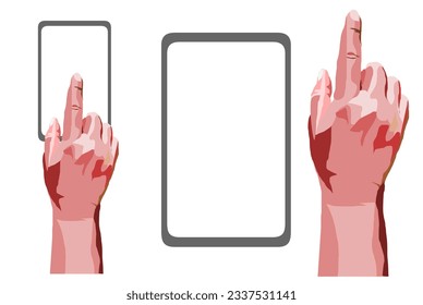 Finger touching mobile phone touch screen for communication and transaction, Modern human technology use, Hand with ipad vector graphic style isolated on white background