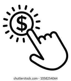  A finger touching on dollar coin concept of pay per click