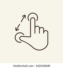 Finger touching screen and double arrow line icon. Web app, smartphone, hand gesture. Touchscreen concept. Vector illustration can be used for topics like interface, mobile phone, technologies