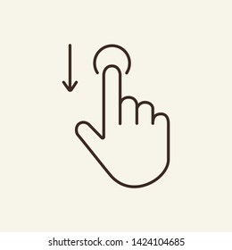 Finger touching screen and down arrow line icon. Web app, smartphone, hand gesture. Touchscreen concept. Vector illustration can be used for topics like interface, mobile phone, technologies