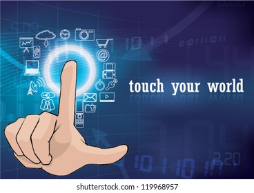 finger touching screen hi technology