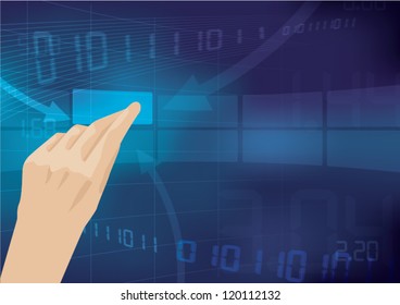 finger touching screen on tablet-pc