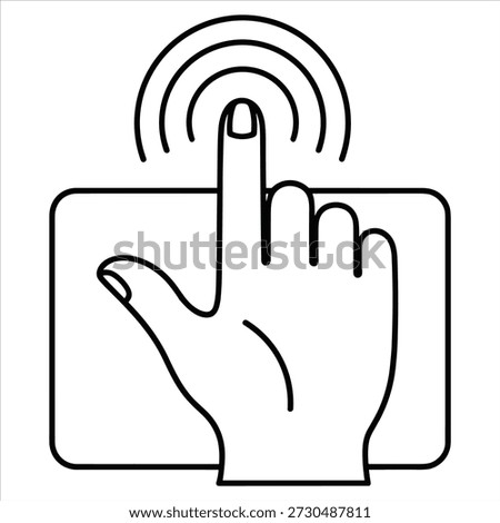 Finger touching a screen with radiating waves, signifying interaction or a tap