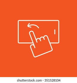 Finger berührende Smartphone-Linie Symbol für Web, Handy und Infografiken. Vektorweißes Symbol einzeln auf rotem Hintergrund.