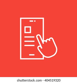 El dedo tocando el icono de la línea del smartphone.