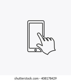 Finger touching smartphone screen.