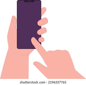 El dedo tocando la pantalla del smartphone. Mochila de aplicación de visualización en blanco aislada en fondo blanco